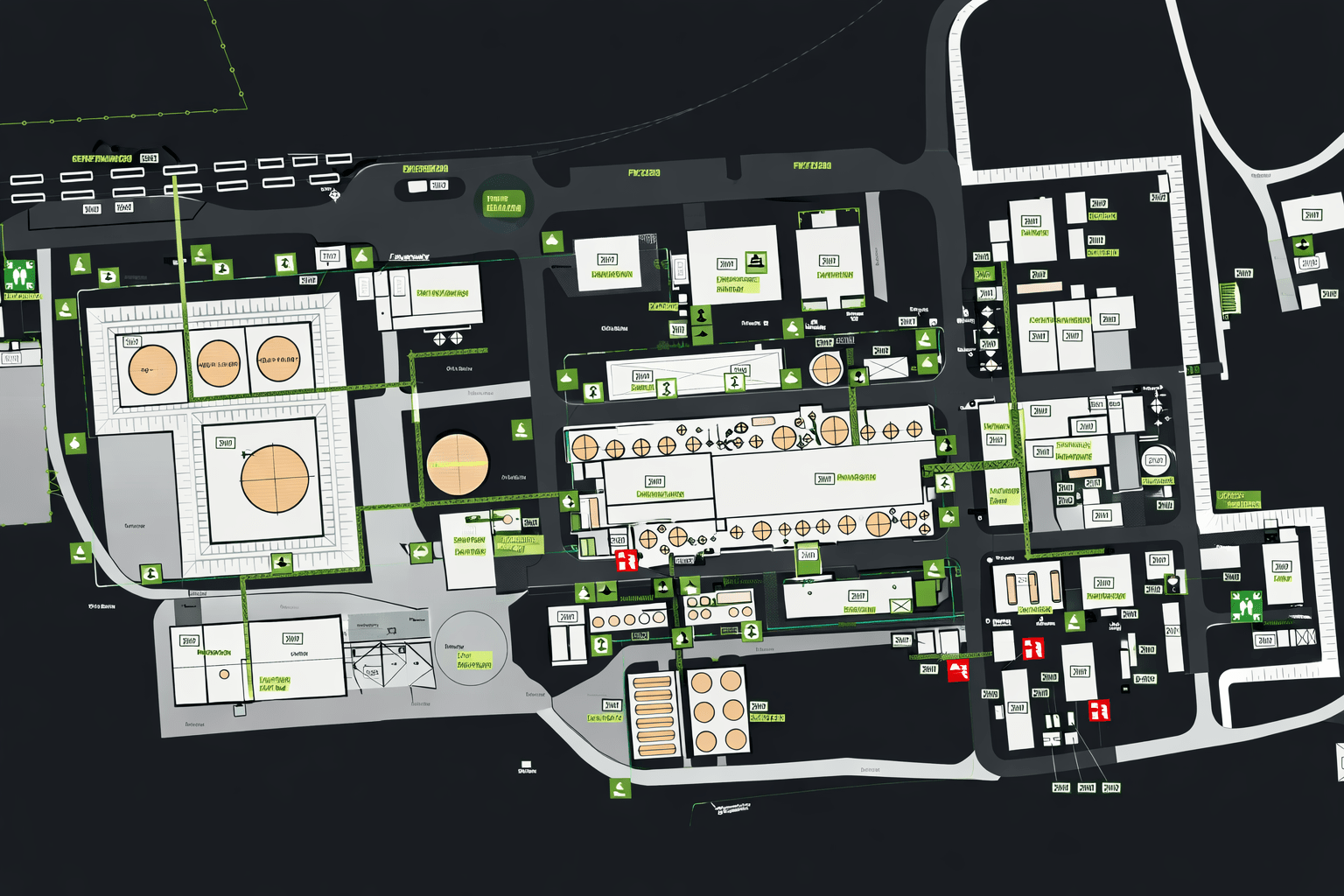 Darstellung technischer Anlagen im GreenTec Park Steyerberg mit Industrieinfrastruktur und Produktionssystemen.